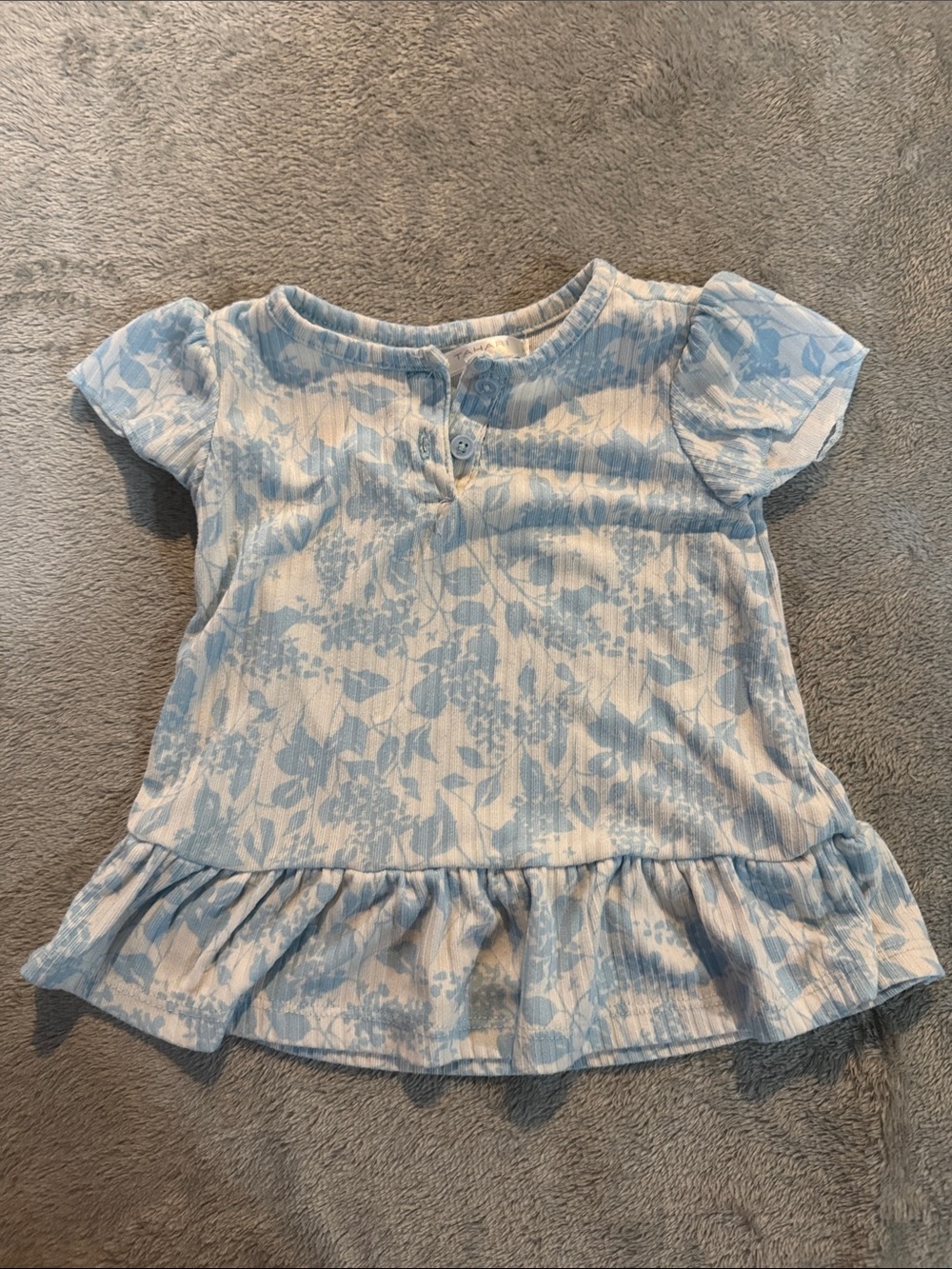 Tahari Girls 24 months Blue boho Floral Ruffle Hem Short Sleeve Top